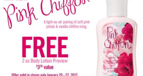 Bath & Body Works: Free 2-oz. Pink Chiffon Lotion (January 20-22, 2012)