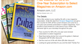 AmazonLocal: Free voucher to get 50% off magazine subscriptions from Amazon.com