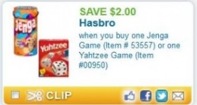 New Jenga, Yahtzee & Scrabble game coupon!