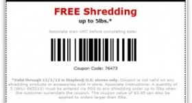 Staples: FREE Shredding up to 5 pounds Printable Coupon