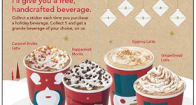 Starbucks: Buy any five beverages from now until January 2, get one free!