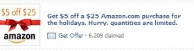 Amazon-  $5.00 off $25.00 Purchase
