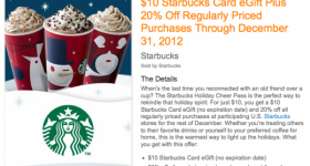 AmazonLocal: Buy a $10 Starbucks gift card, Get 20% off all purchases through December 31, 2012