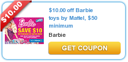 HOT! New $10 off $50 purchase Barbie coupon!