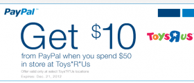 Hot New $10 off $50 Toys R Us Coupon from PayPal!
