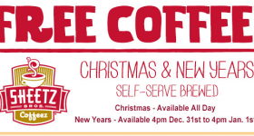 Sheetz: Free brewed coffee all day on Christmas Day (no purchase necessary)