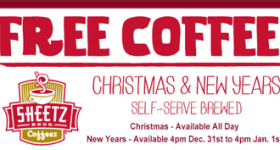 Sheetz – Free Coffee on Christmas and New Years