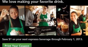 $1 off any Espresso Starbucks beverage through February 1