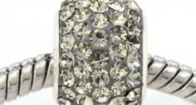 1 Sterling Silver Czech Crystal Gray European Charm only $.01 + shipping!
