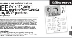 Office Depot | FREE 8 ½ X 11 Custom Year-in-a-View Calendar with any USPS purchase