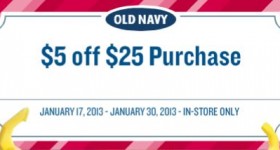 Old Navy: $5 off $25 purchase printable coupon