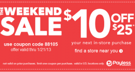Payless Shoes: $10 off $25 Purchase Printable Coupon