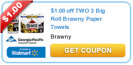 Save $1.00 on Two Three-Roll Brawny Paper Towels