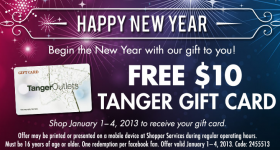 Tanger Outlet: Get a FREE $10 Gift Card