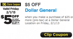 Dollar General: $5 off $25 Coupon {Valid Today Only!}