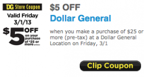 New Dollar General Coupon for $5 off $25! {Valid 3/1 Only}