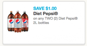 Pepsi Printable Coupons for $1.00 off (2) Pepsi Diet 2L Bottles = 50¢ at CVS