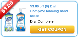 Save $3.00 on Six Dial Complete Foaming Hand Soaps