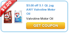 Save $5.00 on any Valvoline 5.1 Qt Jug Motor Oil
