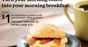 Starbucks: $1 off any breakfast sandwich when you order coffee (thru 2/22)