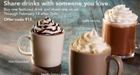 Starbucks: Buy One Get One drinks through February 14 (after 2 pm)