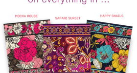 Vera Bradley: 50% off Mocha Rouge, Safari Sunset, and Happy Snails Colors