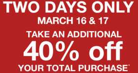 40% Off Entire Gap Outlet Purchase (Valid 3/16-3/17)