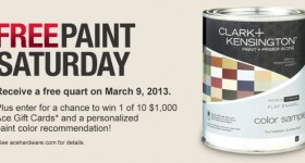 Ace Hardware: FREE quart of paint on Saturday (3/9)