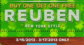 Arbys Coupon  – BOGO Classic Reuben Sandwich