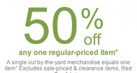 Joann Fabrics Coupon: 50% off one item!