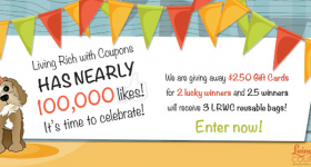 Last Day – Enter to Win! Living Rich with Coupons 100,000 Likes Giveaway – Over $500 in Prizes!