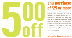 New Petco Coupon for $5 off $25 Purchase Available!