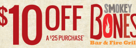 Smokey Bones Coupon: $10 off $25 Purchase!