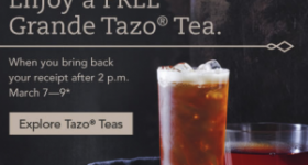 Starbucks: Free Grande Tazo Tea with Morning Purchase