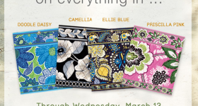 Vera Bradley: 40% off Doodle Daisy, Camellia, Ellie Blue, and Priscilla Pink Colors