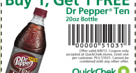 Buy One Dr. Pepper Ten Get One Free at Quick Chek