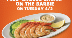 FREE Grilled Shrimp with any purchase at Outback Steakhouse on 4/2 (Today Only)