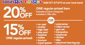 New 20% Off Toys R Us or Babies R Us Coupon Through 4/13!